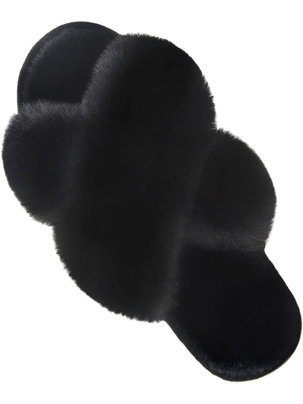 Women's Black Fuzzy Cross Band Slippers Memory Foam House Shoes Slip On